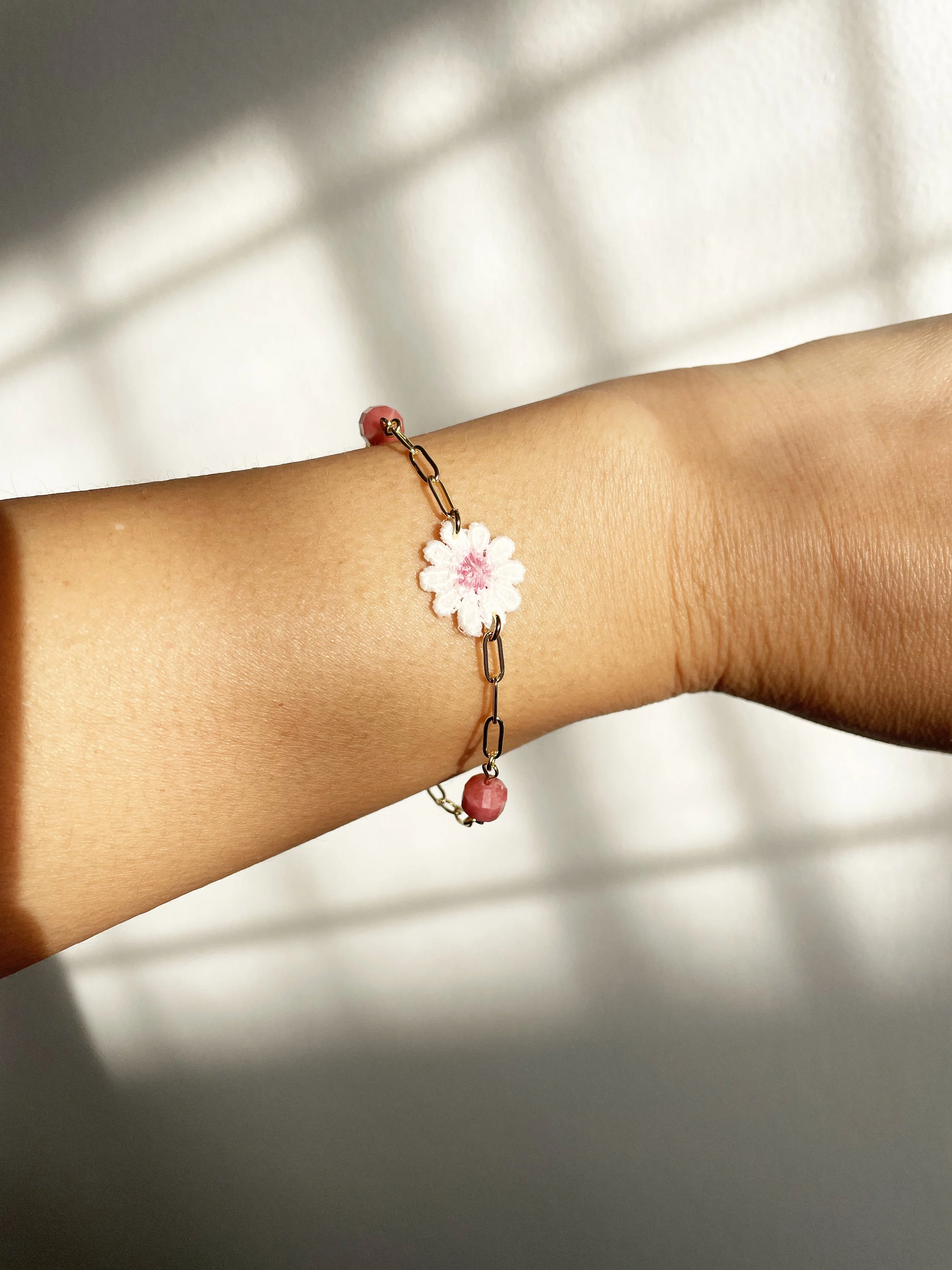 Pink rhodonite daisy chain bracelet — Sachi Love